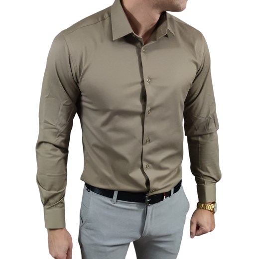 Klasyczna  koszula slim fit  beżowa elegancka ESP06    DM Espada Men’s Wear 3XL Moda Męska