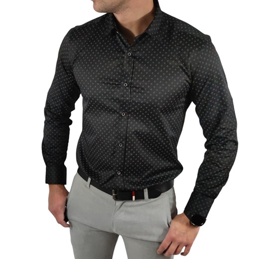 Koszula  slim fit   czarna drobny wzorek   ESP015    DM Espada Men’s Wear XXL Moda Męska