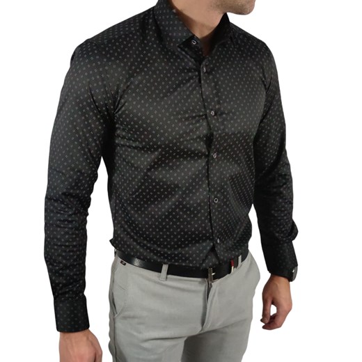 Koszula  slim fit   czarna drobny wzorek   ESP015    DM Espada Men’s Wear XXL Moda Męska
