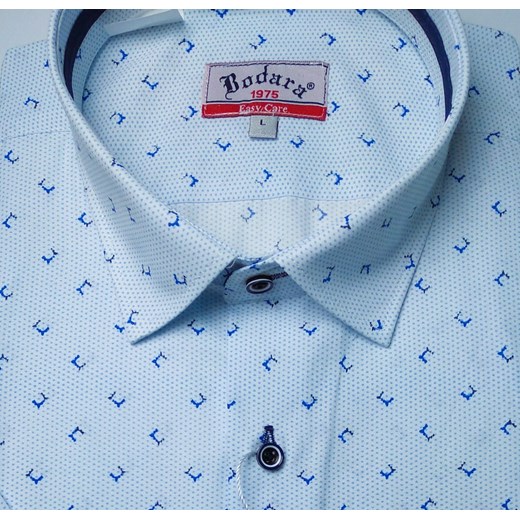Bodara koszula biała męska w niebieski wzorek SLIM-FIT krótki rękaw ze sklepu ATELIER-ONLINE w kategorii Koszule męskie - zdjęcie 172130855
