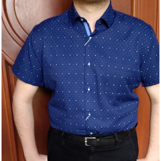 Bodara koszula granatowa męska w niebieski wzorek krótki rękaw ze sklepu ATELIER-ONLINE w kategorii Koszule męskie - zdjęcie 172130878