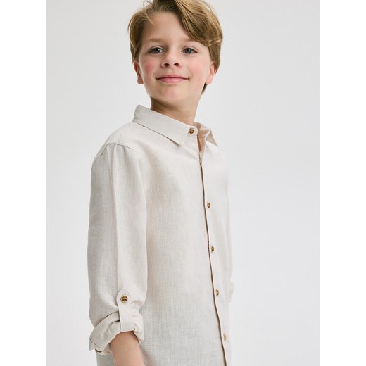 Reserved - Koszula z lnem - beżowy ze sklepu Reserved w kategorii Koszule chłopięce - zdjęcie 172135189