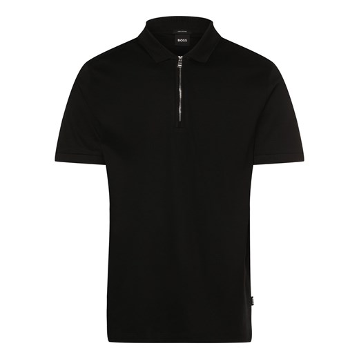 BOSS Męska koszulka polo - Polston Mężczyźni Bawełna czarny jednolity M vangraaf