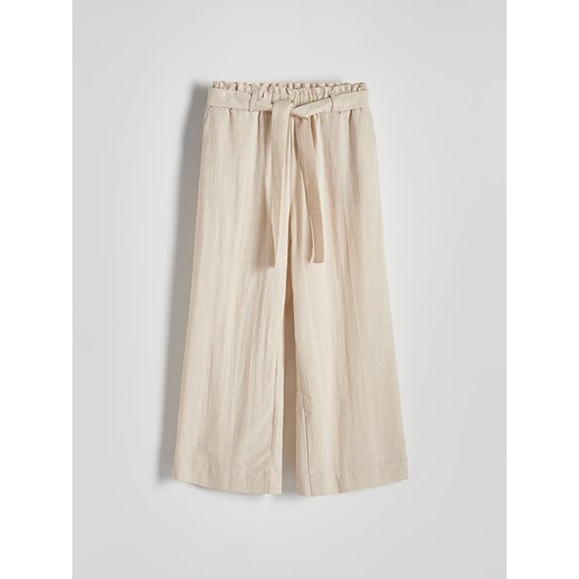 Reserved - Spodnie culotte z dodatkiem lnu - beżowy Reserved M Reserved