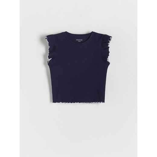 Reserved - Prążkowany t-shirt - granatowy ze sklepu Reserved w kategorii Bluzki dziewczęce - zdjęcie 172140299