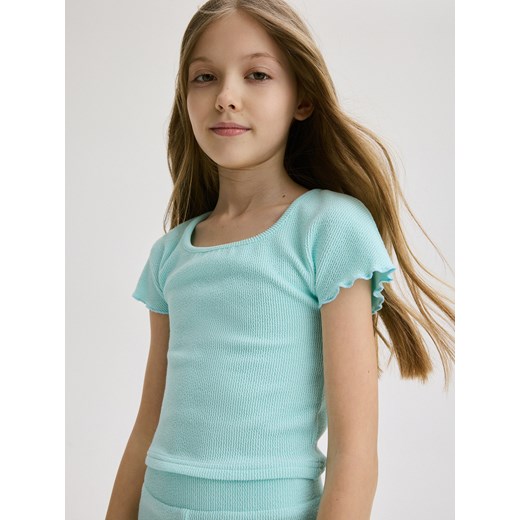 Reserved - Top z prążkowanego materiału - turkusowy ze sklepu Reserved w kategorii Bluzki dziewczęce - zdjęcie 172140345