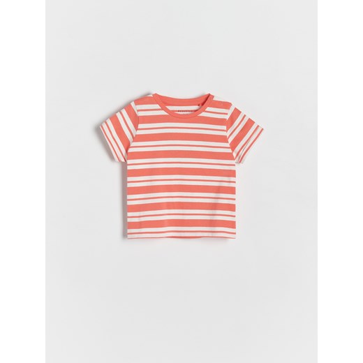 Reserved - T-shirt w paski - koralowy ze sklepu Reserved w kategorii Koszulki niemowlęce - zdjęcie 172140399