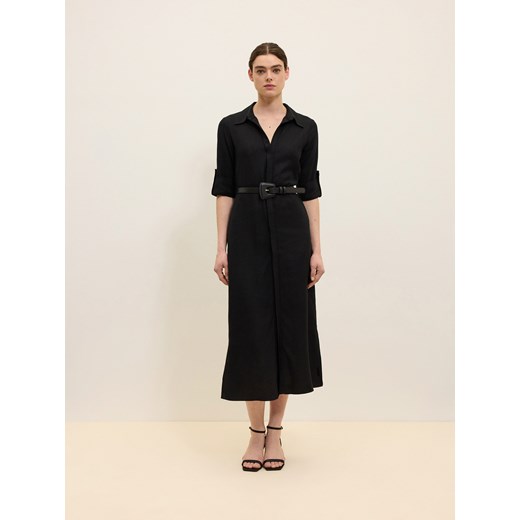Reserved - Sukienka midi z wiskozy z paskiem - czarny ze sklepu Reserved w kategorii Sukienki - zdjęcie 172141057