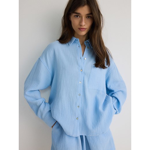 Reserved - Koszula z bawełnianego muślinu - jasnoniebieski ze sklepu Reserved w kategorii Koszule damskie - zdjęcie 172141125