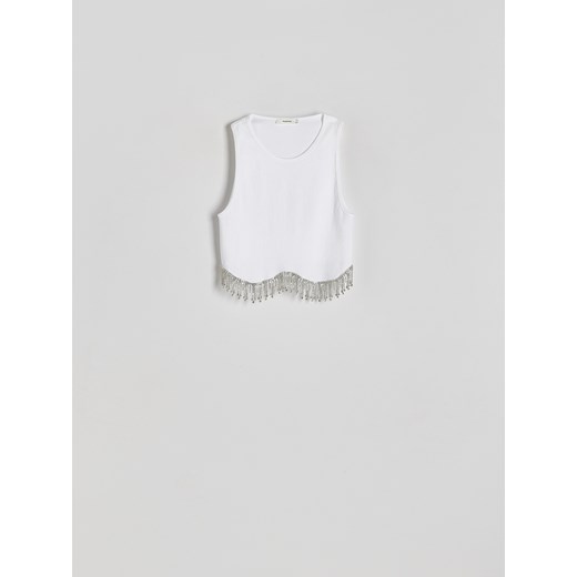 Reserved - Top z ozdobnymi frędzlami - biały ze sklepu Reserved w kategorii Bluzki damskie - zdjęcie 172141148