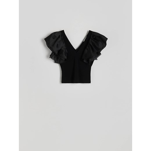Reserved - Bluzka z tiulem - czarny ze sklepu Reserved w kategorii Bluzki damskie - zdjęcie 172141175