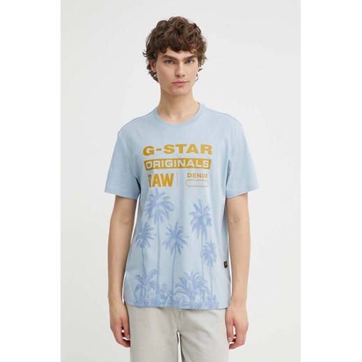 G-Star Raw t-shirt bawełniany męski kolor niebieski z nadrukiem D24681-336 ze sklepu ANSWEAR.com w kategorii T-shirty męskie - zdjęcie 172142945