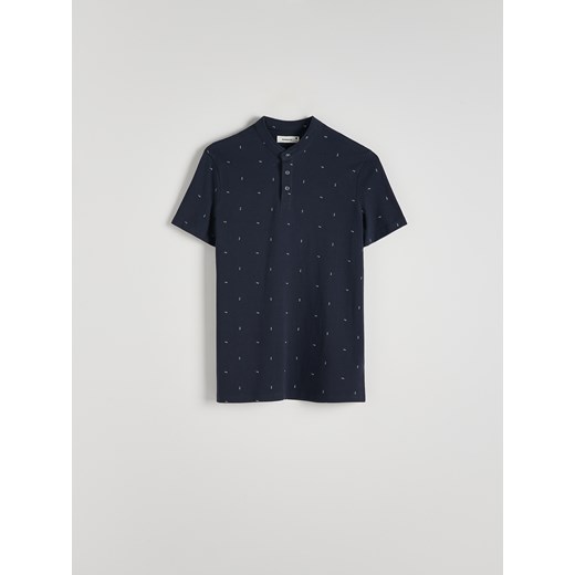 Reserved - Koszulka polo slim z niską stójką - granatowy ze sklepu Reserved w kategorii T-shirty męskie - zdjęcie 172146157