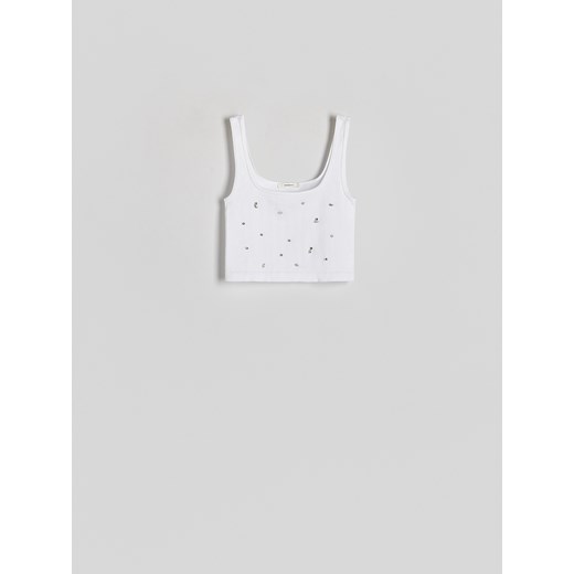 Reserved - Top z ozdobną aplikacją - biały ze sklepu Reserved w kategorii Bluzki damskie - zdjęcie 172146255