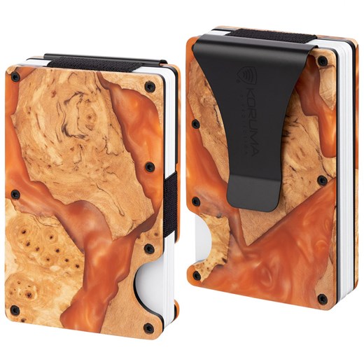 Aluminiowe etui z klipsem na karty kredytowe (drewno + pomarańczowa żywica) ze sklepu Koruma ID Protection w kategorii Portfele męskie - zdjęcie 172150475