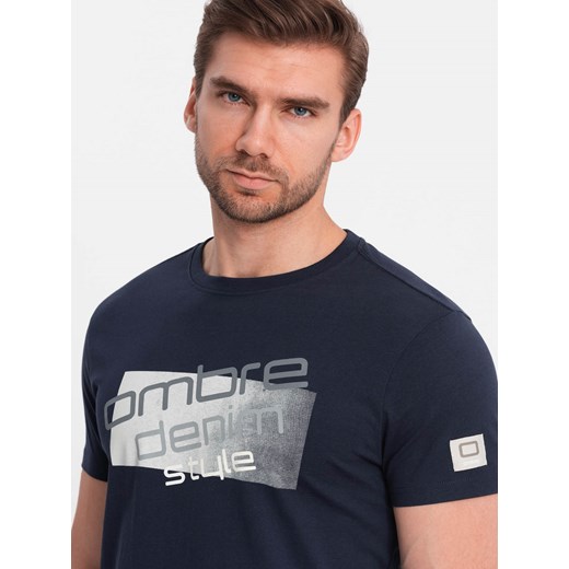 Męski t-shirt bawełniany z logotypem - granatowy V3 OM-TSPT-0139 ze sklepu ombre w kategorii T-shirty męskie - zdjęcie 172152208