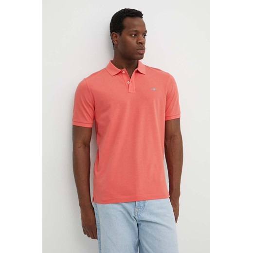 Gant polo bawełniane kolor różowy gładki ze sklepu ANSWEAR.com w kategorii T-shirty męskie - zdjęcie 172152459