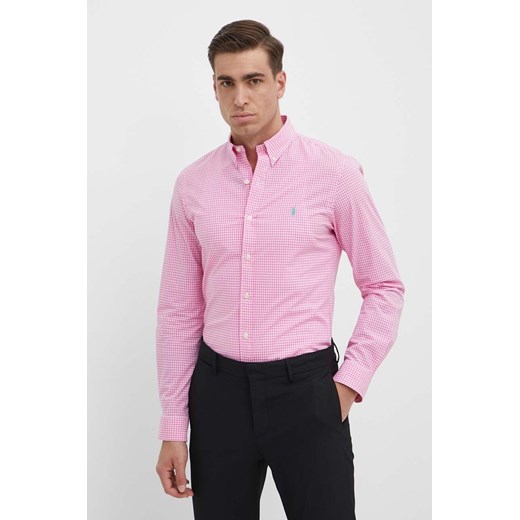 Polo Ralph Lauren koszula męska kolor różowy slim z kołnierzykiem button-down ze sklepu ANSWEAR.com w kategorii Koszule męskie - zdjęcie 172152686