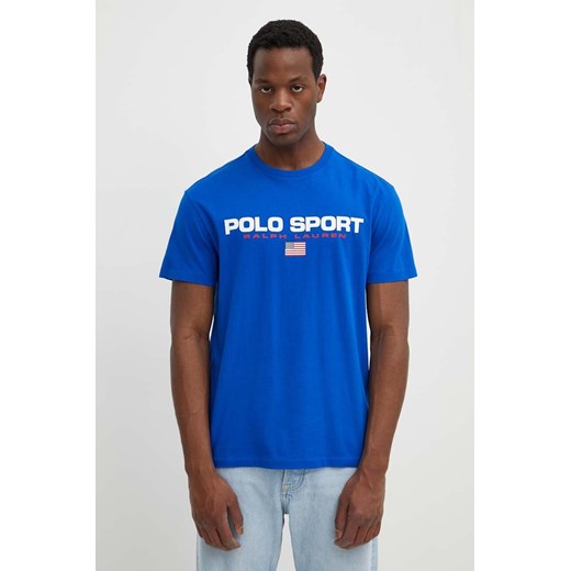 Polo Ralph Lauren t-shirt bawełniany męski kolor niebieski z nadrukiem 710750444 ze sklepu ANSWEAR.com w kategorii T-shirty męskie - zdjęcie 172152998