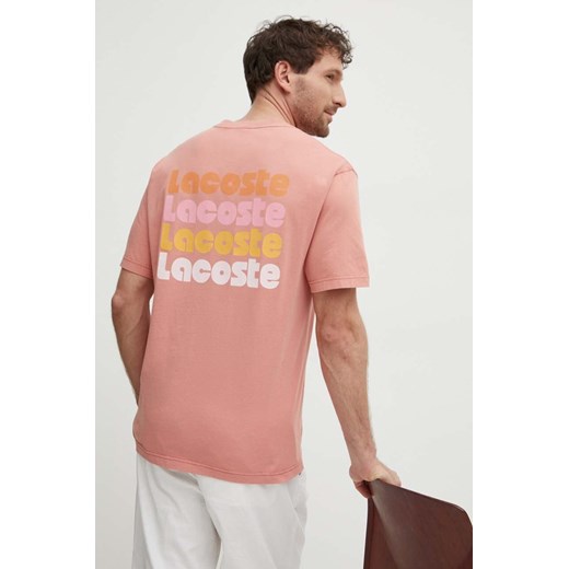 Lacoste t-shirt bawełniany męski kolor różowy z nadrukiem ze sklepu ANSWEAR.com w kategorii T-shirty męskie - zdjęcie 172153077