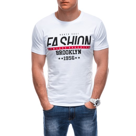 T-shirt męski z nadrukiem 1933S - biały ze sklepu Edoti w kategorii T-shirty męskie - zdjęcie 172160355