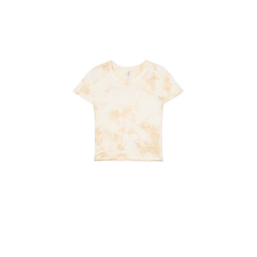 Cropp - Biały T-shirt z beżowym printem - wielobarwny Cropp XL Cropp