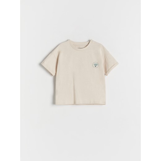 Reserved - Bawełniany t-shirt oversize - kremowy ze sklepu Reserved w kategorii T-shirty chłopięce - zdjęcie 172161377