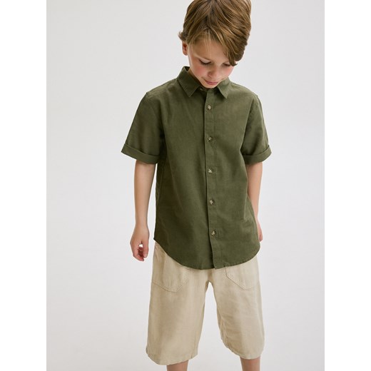 Reserved - Koszula z lnem - ciemnozielony ze sklepu Reserved w kategorii Koszule chłopięce - zdjęcie 172161638