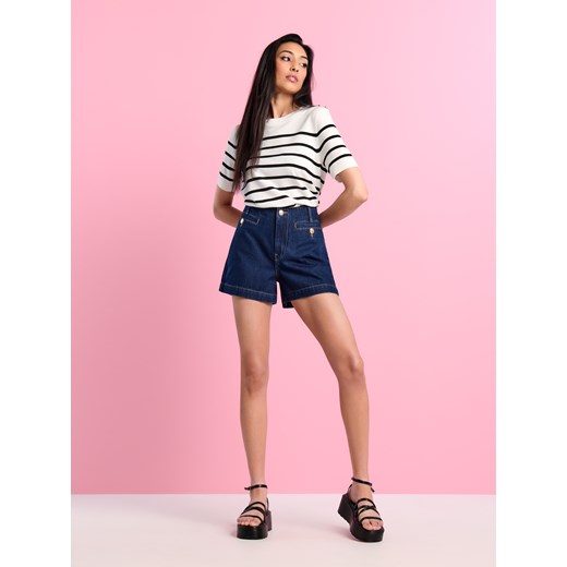 Sinsay - Szorty jeansowe high waist - granatowy Sinsay 36 Sinsay