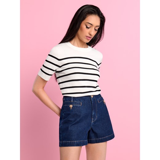 Sinsay - Szorty jeansowe high waist - granatowy Sinsay 34 Sinsay