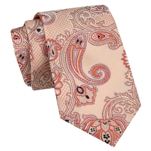 Modny Krawat Męski - Alties - Beż w Orientalny Wzór KRALTS1071 ze sklepu JegoSzafa.pl w kategorii Krawaty - zdjęcie 172162887