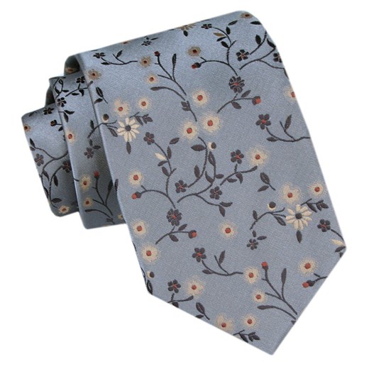 Modny Krawat Męski - Alties - Bladoniebieski w Kwiaty KRALTS1074 ze sklepu JegoSzafa.pl w kategorii Krawaty - zdjęcie 172162895