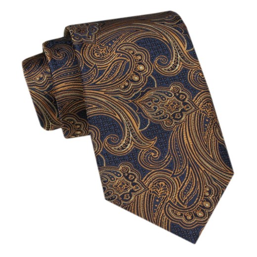 Modny Krawat Męski - Alties - Ciemnozłoty Wzór Orientalny KRALTS1093 ze sklepu JegoSzafa.pl w kategorii Krawaty - zdjęcie 172162907