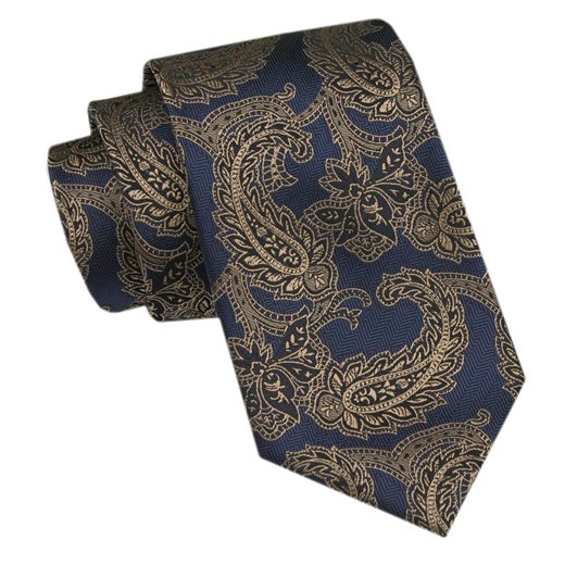 Modny Krawat Męski - Alties - Granat ze Złotym Wzorem KRALTS1082 ze sklepu JegoSzafa.pl w kategorii Krawaty - zdjęcie 172162927