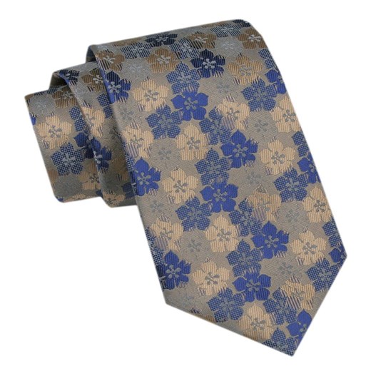 Modny Krawat Męski - Alties - Kwiaty w Odcieniach Niebieskiego i Beżu KRALTS1079 ze sklepu JegoSzafa.pl w kategorii Krawaty - zdjęcie 172162945
