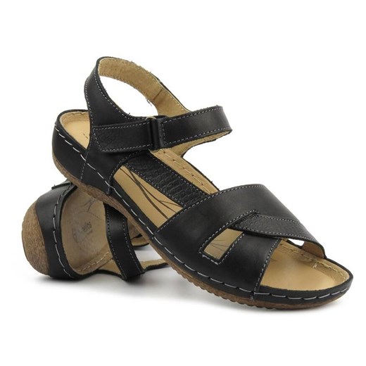 Skórzane sandały damskie Helios Komfort 246, czarne ze sklepu ulubioneobuwie w kategorii Sandały damskie - zdjęcie 172163929