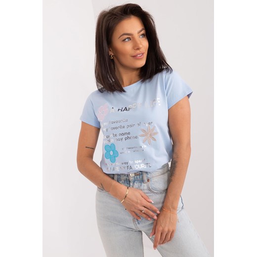 Bawełniany T-Shirt Z Napisami jasny niebieski ze sklepu 5.10.15 w kategorii Bluzki damskie - zdjęcie 172164716