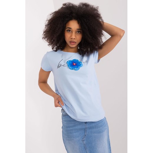 Damski T-Shirt Z Kwiatem jasny niebieski ze sklepu 5.10.15 w kategorii Bluzki damskie - zdjęcie 172164768