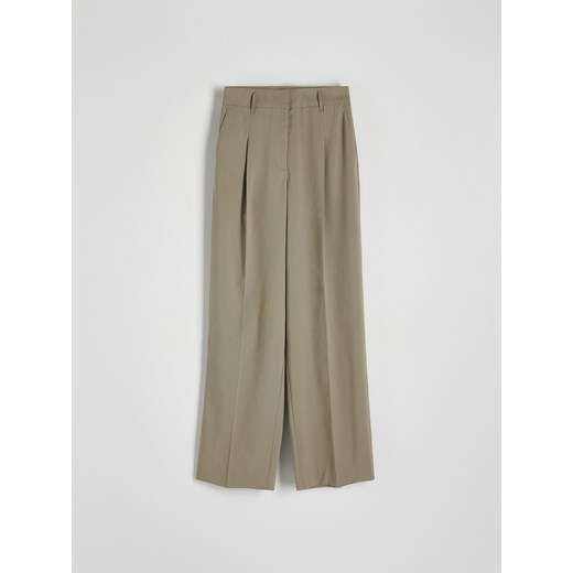 Reserved - Szerokie spodnie z wiskozą - zielony ze sklepu Reserved w kategorii Spodnie damskie - zdjęcie 172167808