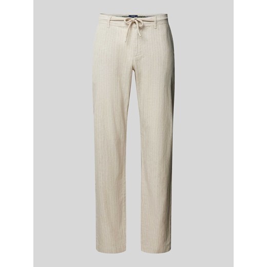 Spodnie lniane o kroju regular fit z wiązanym paskiem ze sklepu Peek&Cloppenburg  w kategorii Spodnie męskie - zdjęcie 172171456