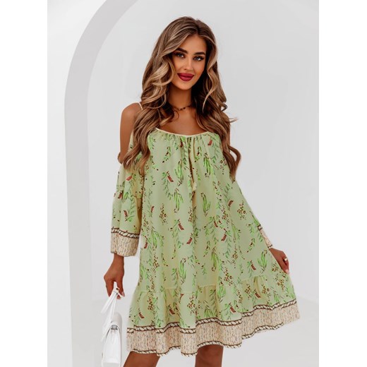 Cytrynowa krótka wzorzysta sukienka Froa - cytrynowy ze sklepu pakuten.pl w kategorii Sukienki - zdjęcie 172172395