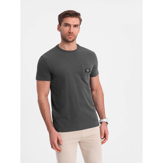 Casualowy t-shirt męski z naszytą kieszonką - grafitowy V11 OM-TSCT-0109 ze sklepu ombre w kategorii T-shirty męskie - zdjęcie 172172588