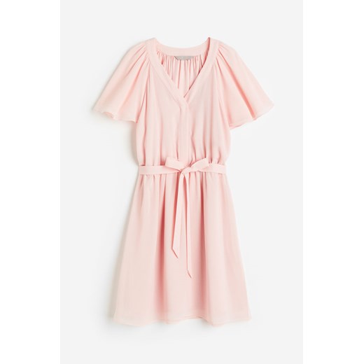 H & M - Szyfonowa sukienka z dekoltem w serek - Różowy H & M M H&M