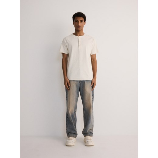 Reserved - Bawełniany t-shirt henley - złamana biel Reserved XXL Reserved
