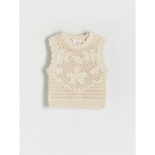 Reserved - Dzianinowa kamizelka - kremowy ze sklepu Reserved w kategorii Swetry dziewczęce - zdjęcie 172176535
