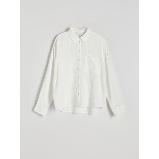 Reserved - Koszula z bawełnianego muślinu - biały ze sklepu Reserved w kategorii Koszule damskie - zdjęcie 172176618