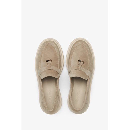 Mokasyny beżowe Estro płaskie bez zapięcia 