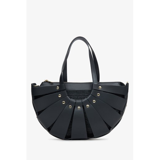 Estro: Czarna torebka damska typu koszyk z włoskiej skóry naturalnej ze sklepu Estro w kategorii Torby Shopper bag - zdjęcie 172181847