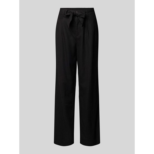 Spodnie w jednolitym kolorze z wiązanym paskiem ze sklepu Peek&Cloppenburg  w kategorii Spodnie damskie - zdjęcie 172183038