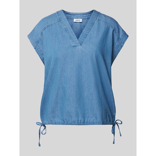Bluzka z efektem denimu i dekoltem w serek ze sklepu Peek&Cloppenburg  w kategorii Bluzki damskie - zdjęcie 172183099